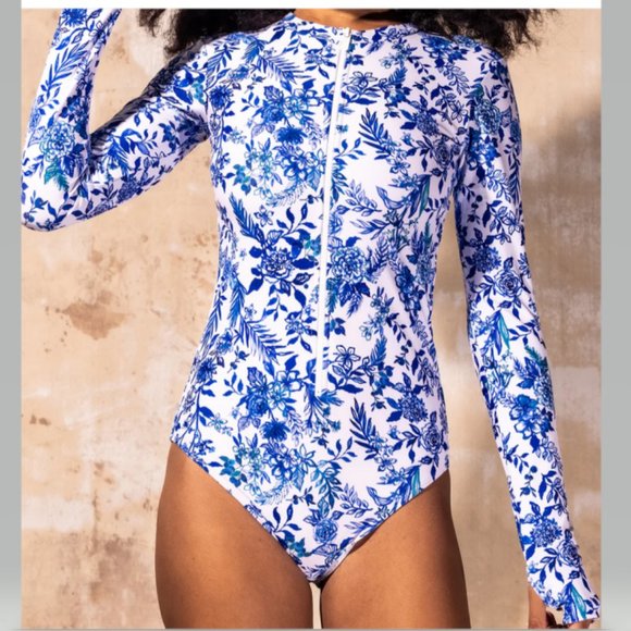 Mott 50 Mila Long Sleeve One Piece Swimsuit in Blueberry Fields - Picture 4 of 5